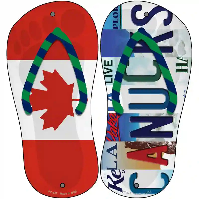 CAN Flag|Canucks Strip Art Novelty Metal Flip Flops (Set of 2)