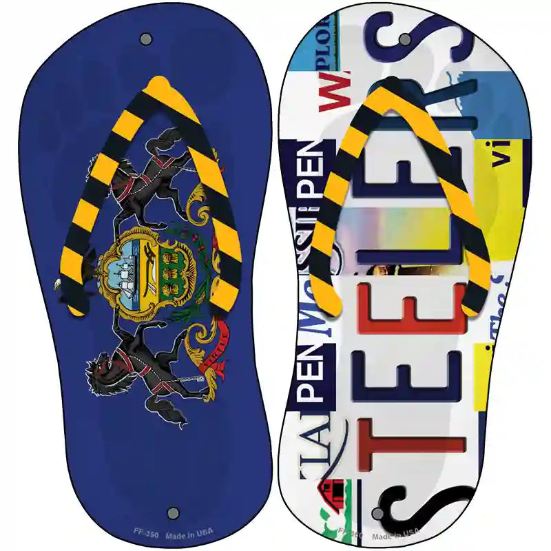 PA Flag|Steelers Strip Art Novelty Metal Flip Flops (Set of 2)