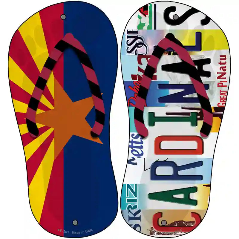 AZ Flag|Cardinals Strip Art Novelty Metal Flip Flops (Set of 2)