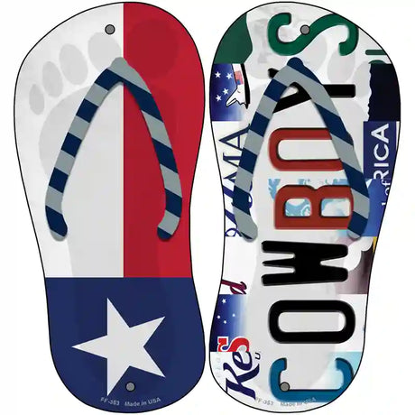 TX Flag|Cowboys Strip Art Novelty Metal Flip Flops (Set of 2)