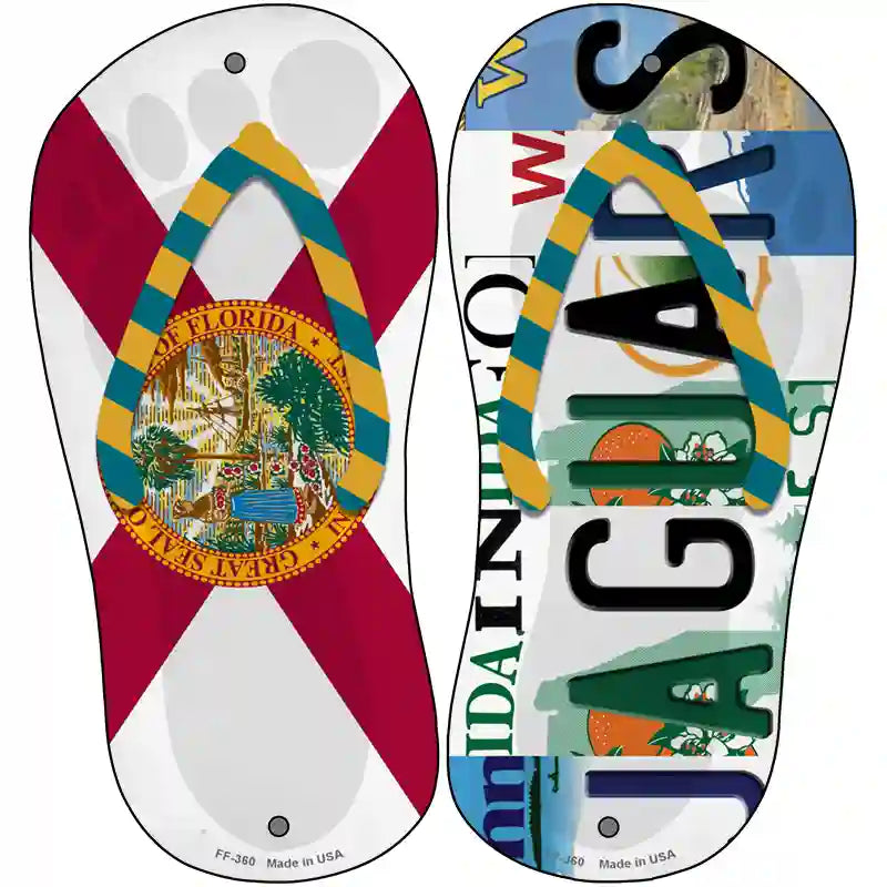 FL Flag|Jaguars Strip Art Novelty Metal Flip Flops (Set of 2)