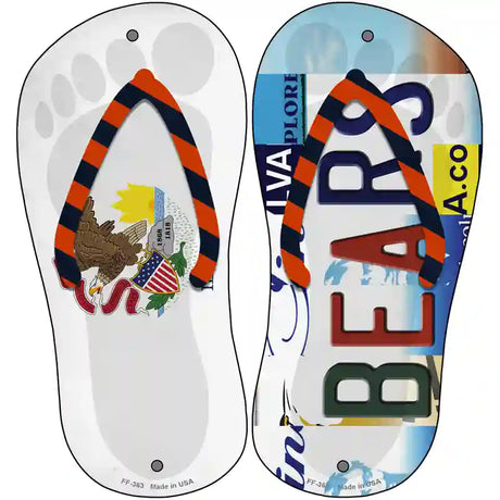 IL Flag|Bears Strip Art Novelty Metal Flip Flops (Set of 2)