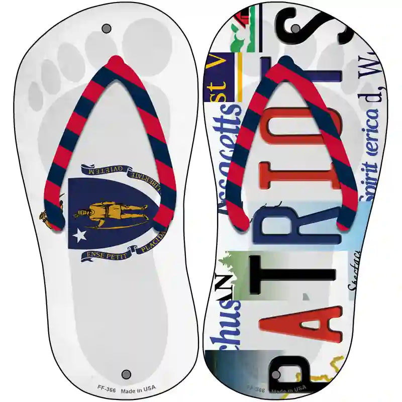 MA Flag|Patriots Strip Art Novelty Metal Flip Flops (Set of 2)