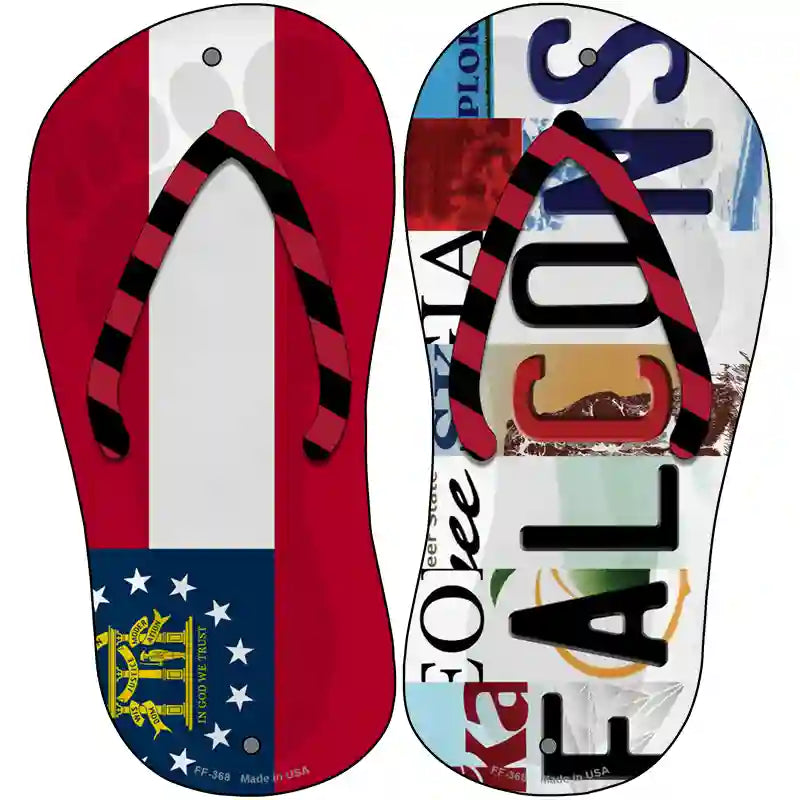 GA Flag|Falcons Strip Art Novelty Metal Flip Flops (Set of 2)