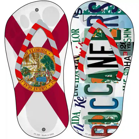 FL Flag|Buccaneers Strip Art Novelty Metal Flip Flops (Set of 2)