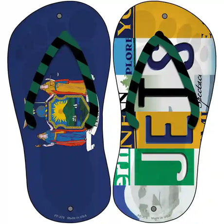 NY Flag|Jets Strip Art Novelty Metal Flip Flops (Set of 2)