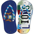 MI Flag|Lions Strip Art Novelty Metal Flip Flops (Set of 2)