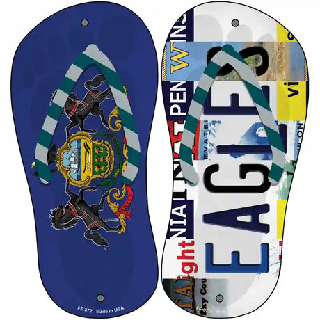 PA Flag|Eagles Strip Art Novelty Metal Flip Flops (Set of 2)