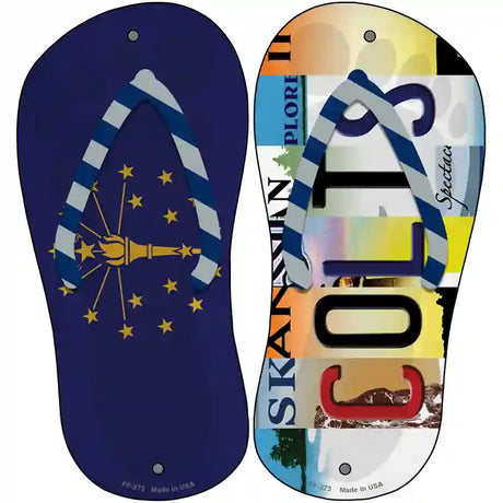 IN Flag|Colts Strip Art Novelty Metal Flip Flops (Set of 2)