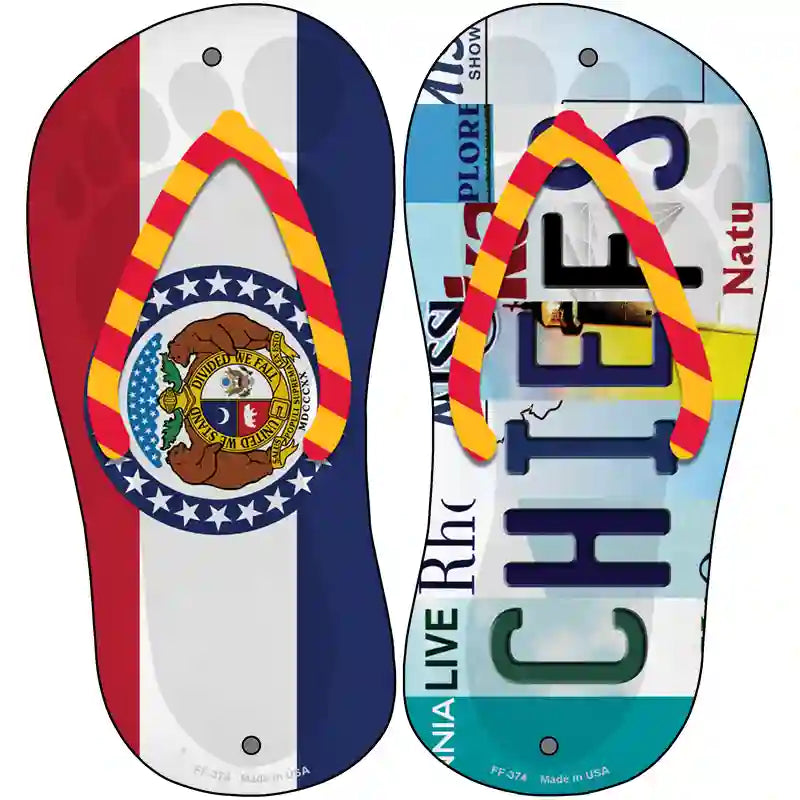 MO Flag|Chiefs Strip Art Novelty Metal Flip Flops (Set of 2)