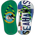 WA Flag|Seahawks Strip Art Novelty Metal Flip Flops (Set of 2)