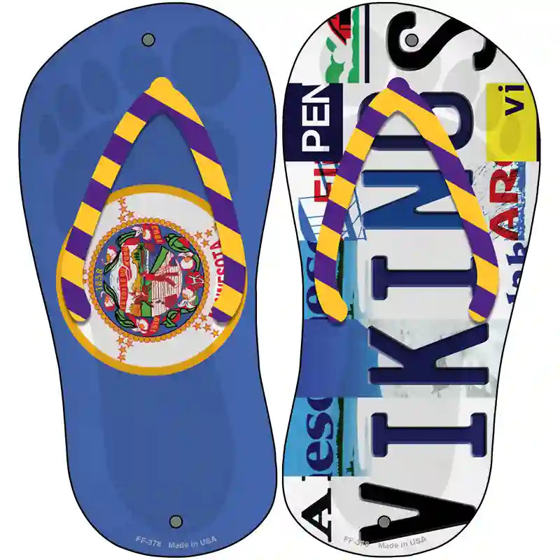 MN Flag|Vikings Strip Art Novelty Metal Flip Flops (Set of 2)