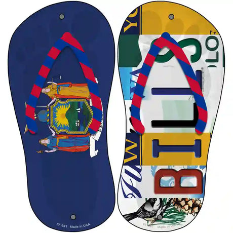 NY Flag|Bills Strip Art Novelty Metal Flip Flops (Set of 2)