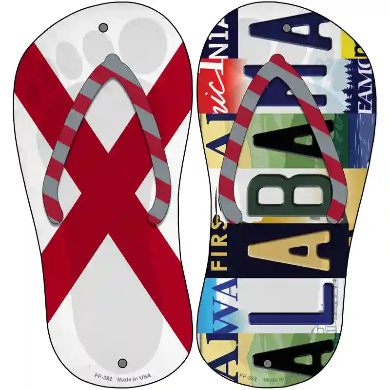 AL Flag|Alabama Strip Art Novelty Metal Flip Flops (Set of 2)