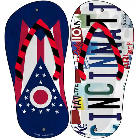 OH Flag|Cincinnati Strip Art Novelty Metal Flip Flops (Set of 2)