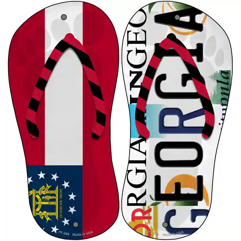 GA Flag|Georgia Strip Art Novelty Metal Flip Flops (Set of 2)