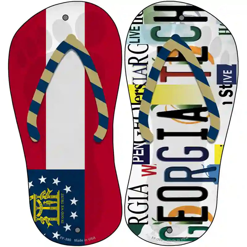 GA Flag|Georgia Tech Strip Art Novelty Metal Flip Flops (Set of 2)