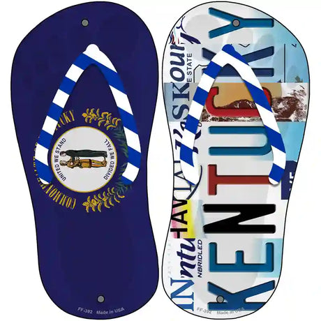 KY Flag|Kentucky Strip Art Novelty Metal Flip Flops (Set of 2)