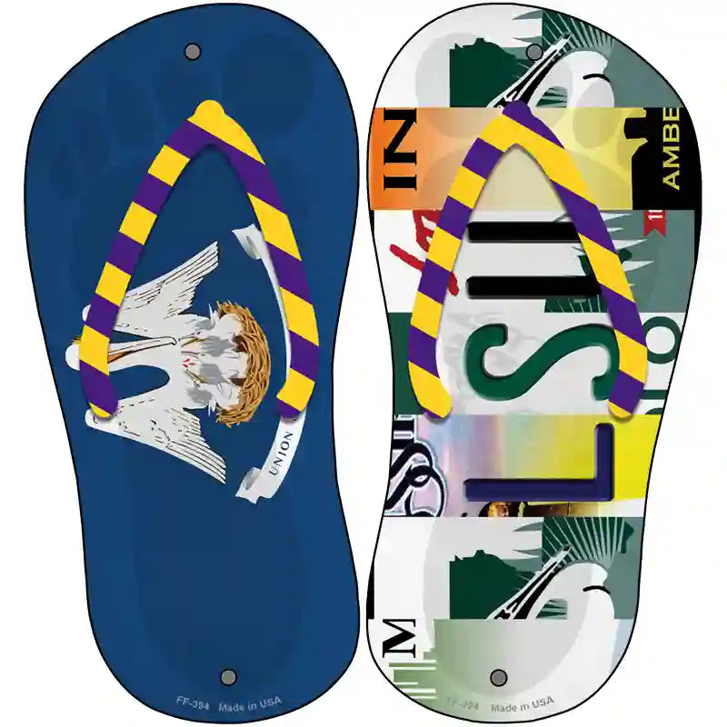 LA Flag|LSU Strip Art Novelty Metal Flip Flops (Set of 2)