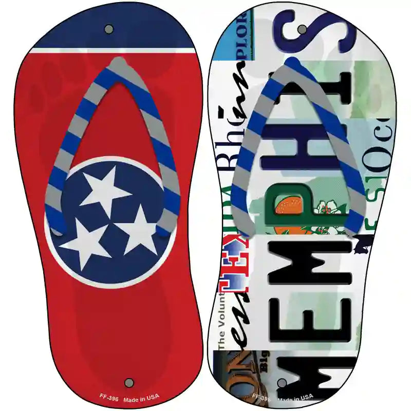 TN Flag|Memphis Strip Art Novelty Metal Flip Flops (Set of 2)