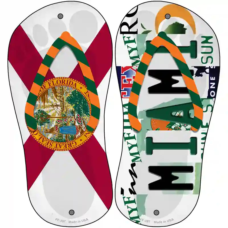 FL Flag|Miami Strip Art Novelty Metal Flip Flops (Set of 2)