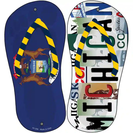 MI Flag|Michigan Strip Art Novelty Metal Flip Flops (Set of 2)