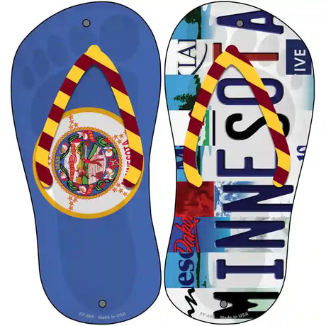 MN Flag|Minnesota Strip Art Novelty Metal Flip Flops (Set of 2)