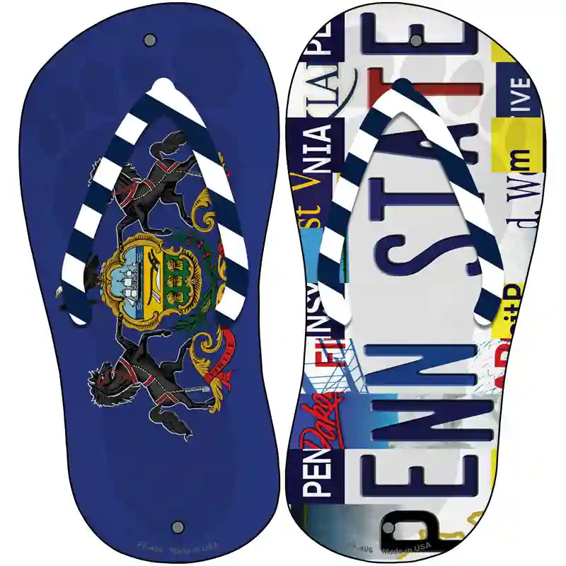 PA Flag|Penn State Strip Art Novelty Metal Flip Flops (Set of 2)