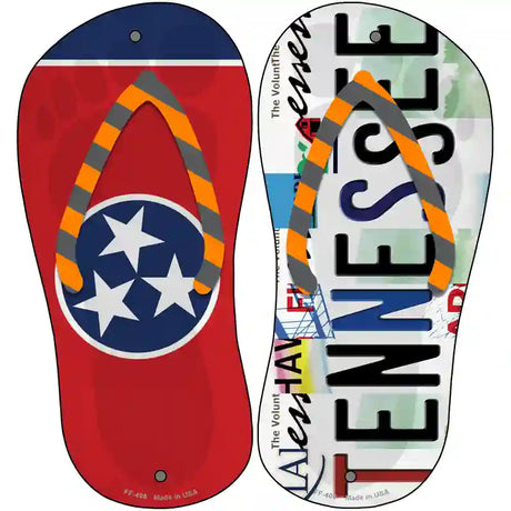 TN Flag|Tennessee Strip Art Novelty Metal Flip Flops (Set of 2)