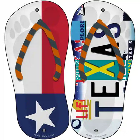 TX Flag|Texas Strip Art Novelty Metal Flip Flops (Set of 2)