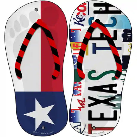 TX Flag|Texas Tech Strip Art Novelty Metal Flip Flops (Set of 2)