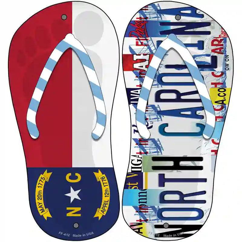 NC Flag|North Carolina Strip Art Novelty Metal Flip Flops (Set of 2)