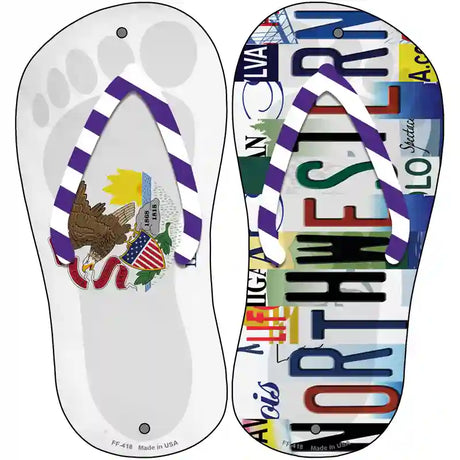 IL Flag|Northwestern Strip Art Novelty Metal Flip Flops (Set of 2)