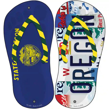 OR Flag|Oregon Strip Art Novelty Metal Flip Flops (Set of 2)