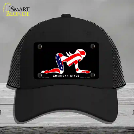 American Style Sexy Flag Pose Novelty License Plate Hat Mesh / Black