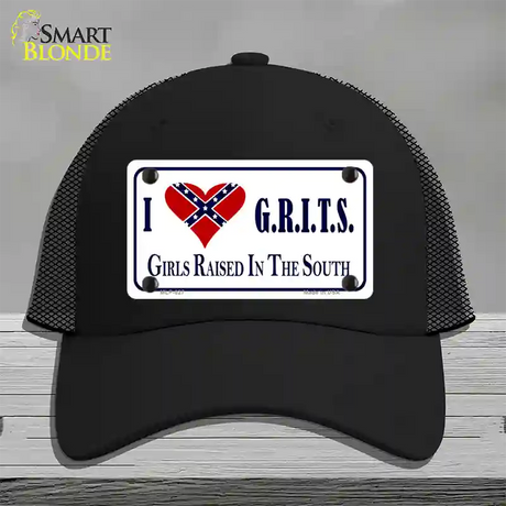 G.R.I.T.S. Confederate Flag Novelty License Plate Hat Mesh / Black