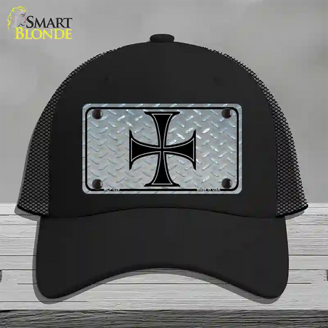 Maltese Cross Novelty License Plate Hat Mesh / Black