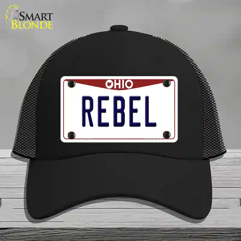 Rebel Ohio Novelty License Plate Hat Mesh / Black