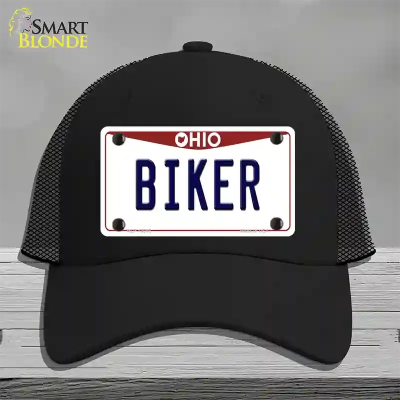 Biker Ohio Novelty License Plate Hat Mesh / Black