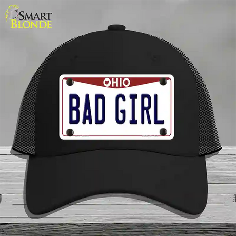 Bad Girl Ohio Novelty License Plate Hat Mesh / Black