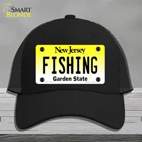 Fishing New Jersey Novelty License Plate Hat Mesh / Black