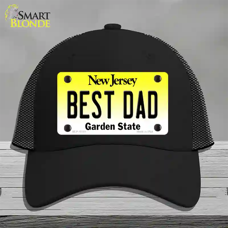 Best Dad New Jersey Novelty License Plate Hat Mesh / Black