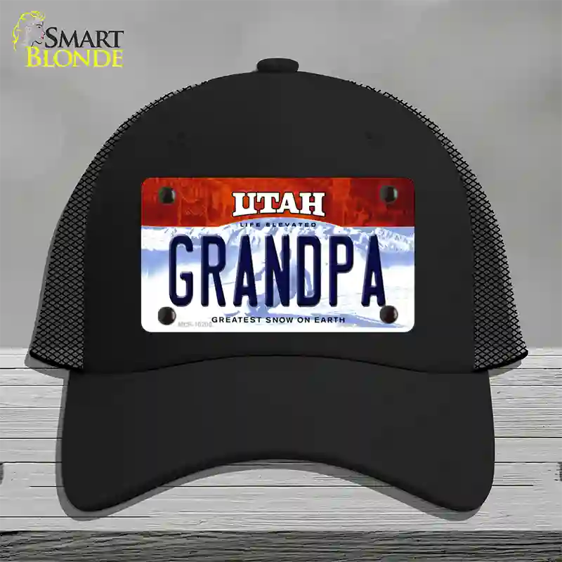 Grandpa Utah Novelty License Plate Hat Mesh / Black