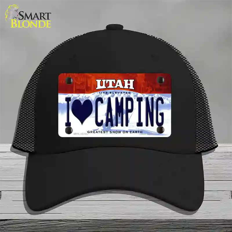 I Love Camping Utah Novelty License Plate Hat Mesh / Black