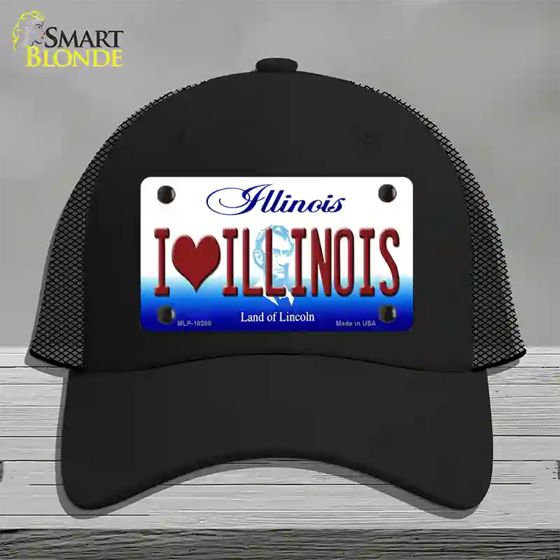 I Love Illinois Novelty License Plate Hat Mesh / Black