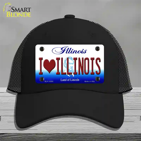 I Love Illinois Novelty License Plate Hat Mesh / Black