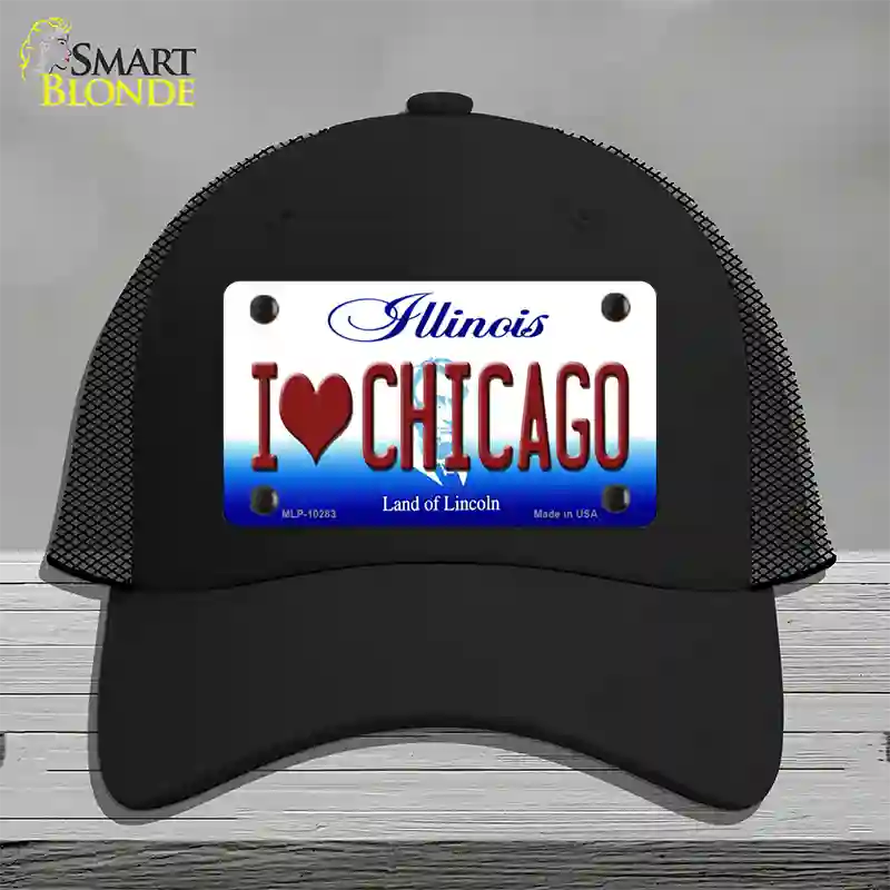 I Love Chicago Illinois Novelty License Plate Hat Mesh / Black