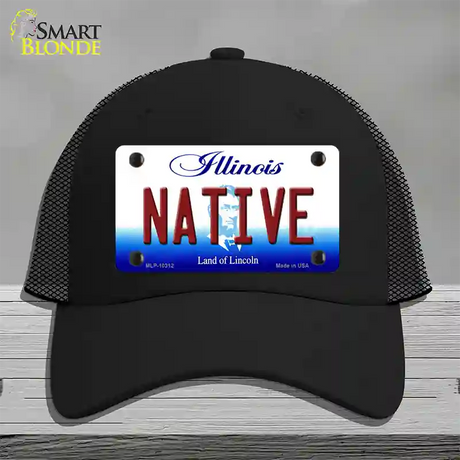 Native Illinois Novelty License Plate Hat Mesh / Black