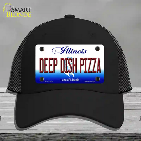 Deep Dish Pizza Illinois Novelty License Plate Hat Mesh / Black