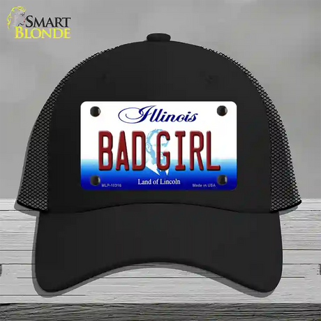 Bad Girl Illinois Novelty License Plate Hat Mesh / Black